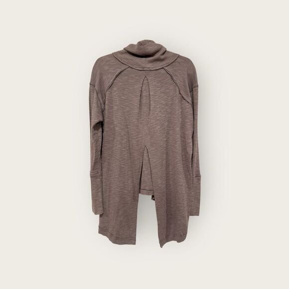 Free People Taupe Brown Split Back Turtleneck Split Sweater Size Large - Picture 4 of 6